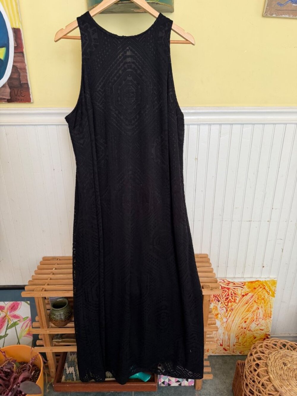 Ava & Viv Black Sleeveless Textured Maxi Dress 1X Lightweight